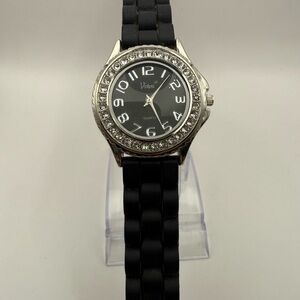 Vivani Women’s Watch Black Silicone Band Diamond Bezel (New Battery) Beautiful